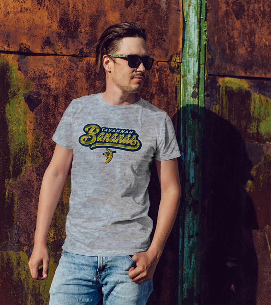Savannah Bananas Yellow Plaid Baseball Logo Fun T-Shirt