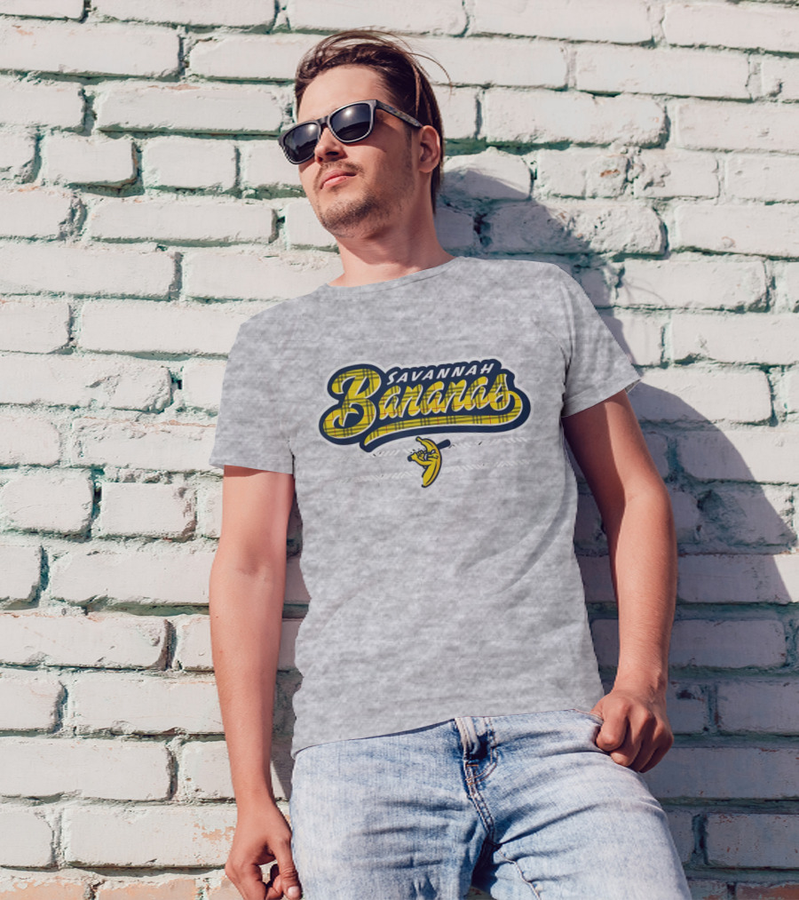 Savannah Bananas Yellow Plaid Baseball Logo Fun T-Shirt
