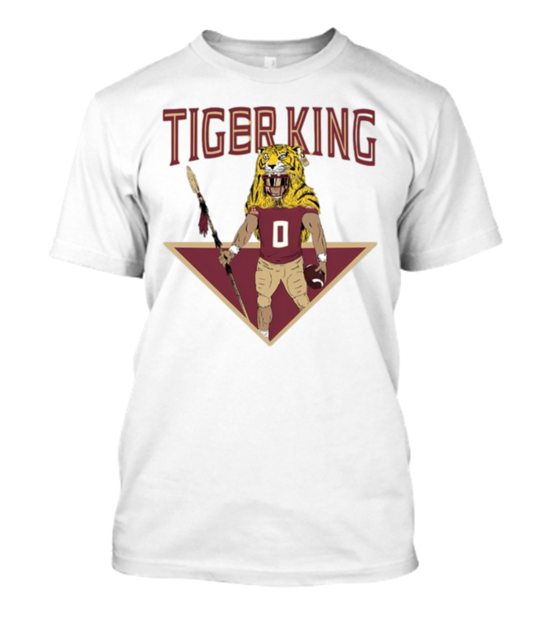 Tiger King Football Player In Tiger Helmet Holding Spear And Football T-Shirt