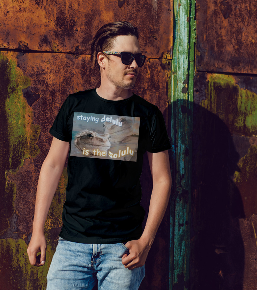 Staying Delulu Is The Solulu Frog Meme Beach Reflection T-Shirt