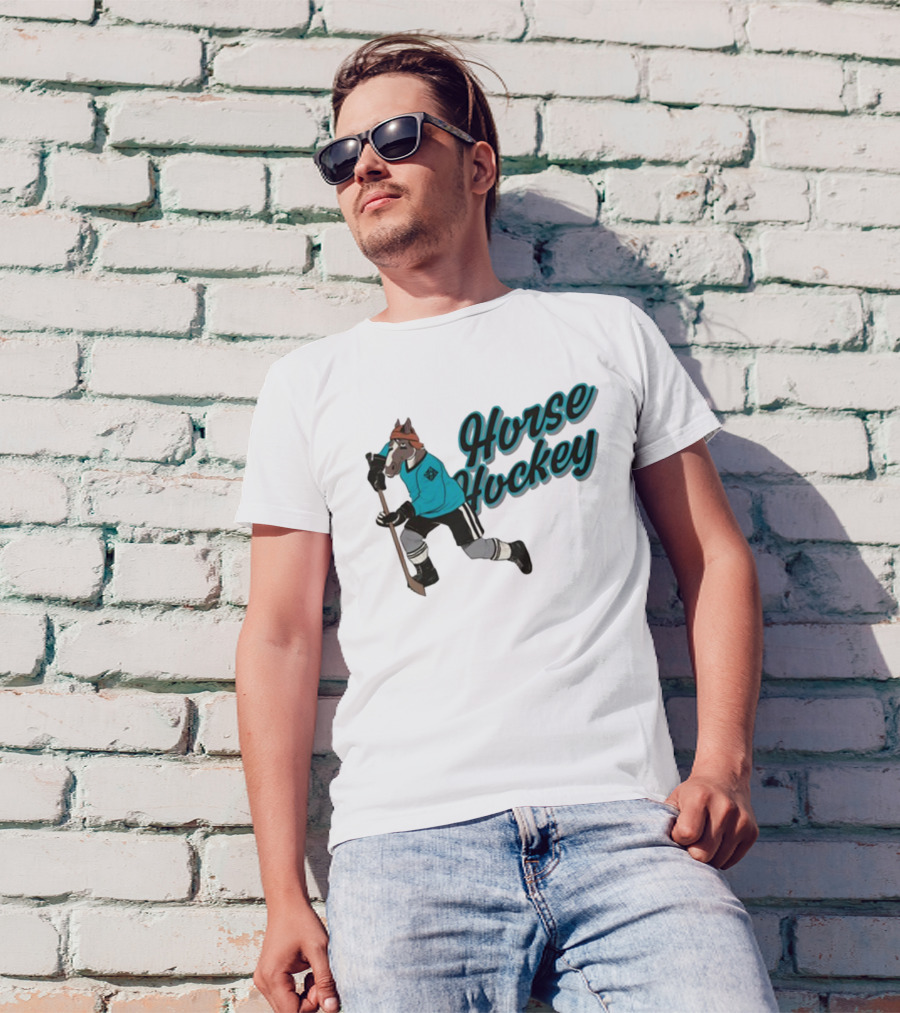 Davidsamsonpodcast Horse Hockey Skating Cartoon Horse With Stick T-Shirt
