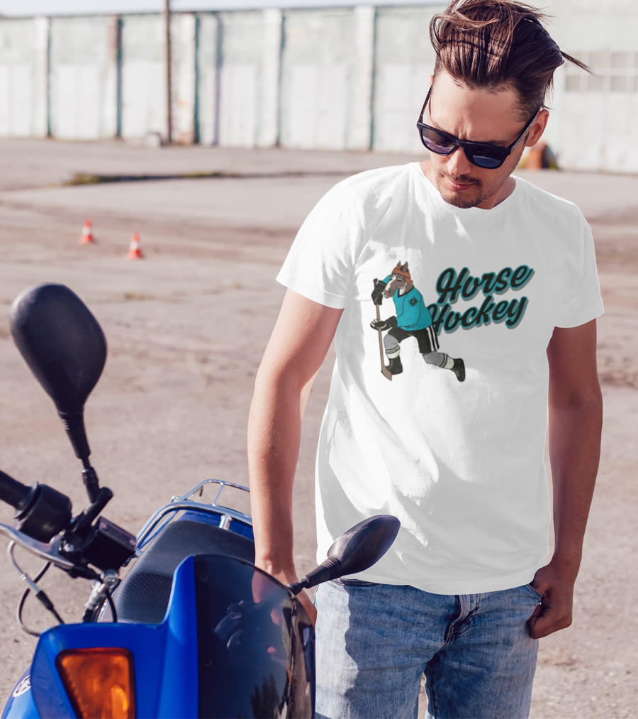 Davidsamsonpodcast Horse Hockey Skating Cartoon Horse With Stick T-Shirt