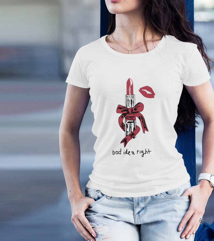 Bad Idea Right Lipstick Bow And Kiss T-Shirt
