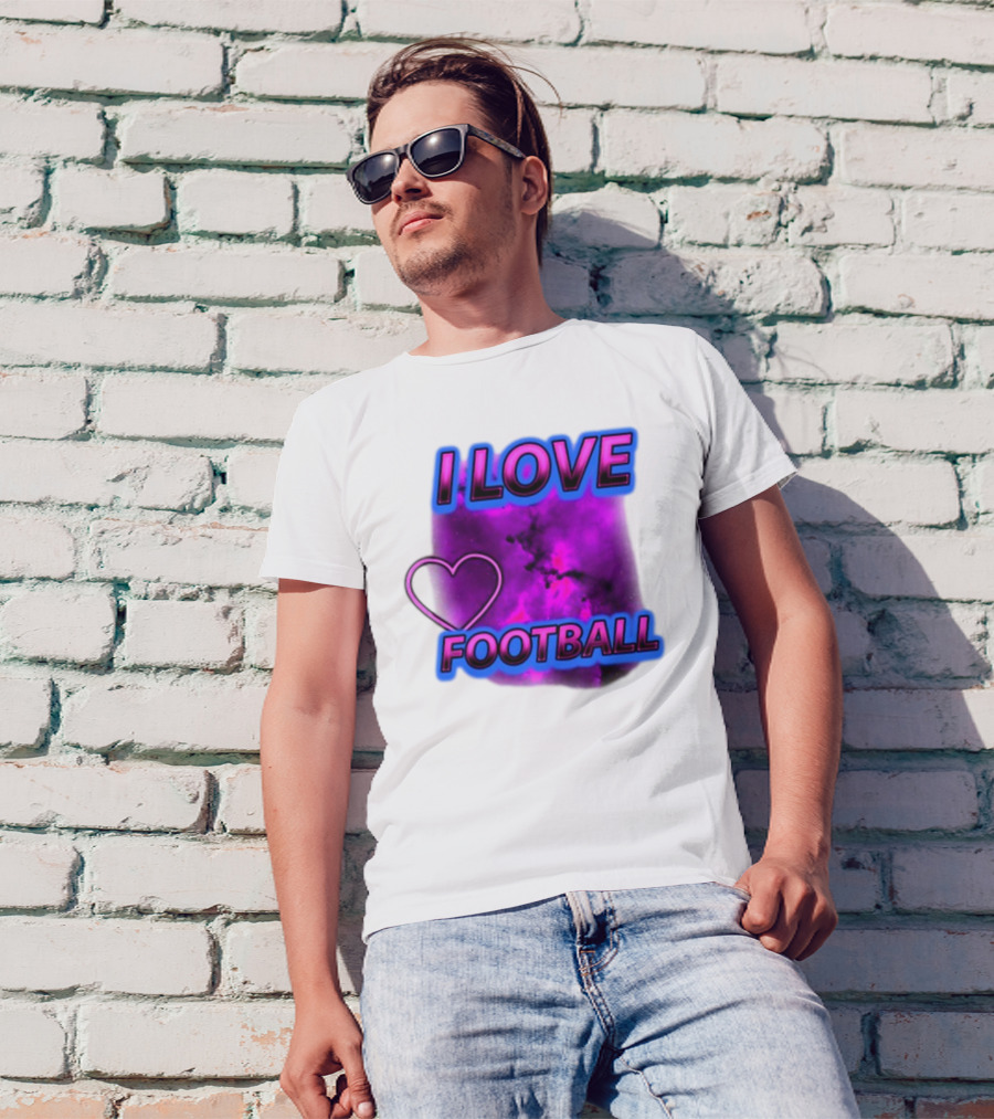 I Love Football Heart Purple Galaxy T-Shirt