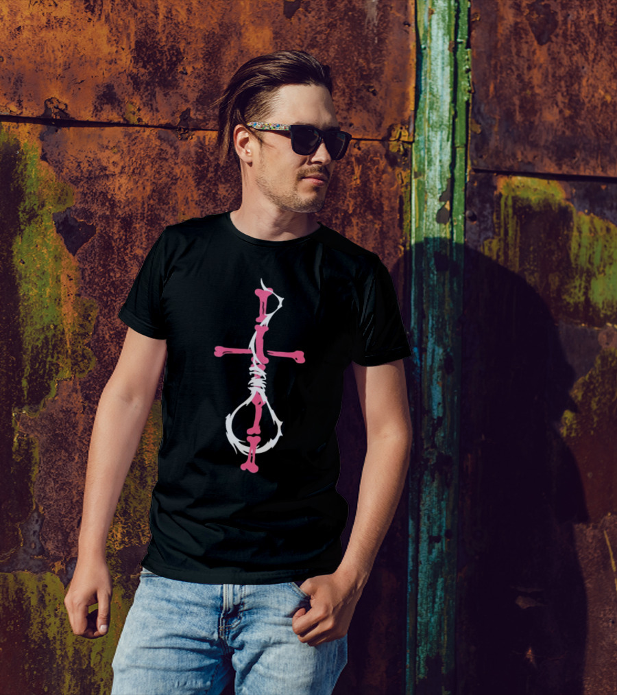 Drokenji Wywh Pink Bone Cross T-Shirt