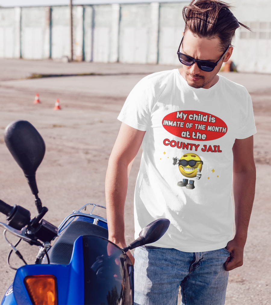 Bejeweledstickers My Child Is Inmate Of The Month At The County Jail With Smiling Emoji And Peace Sign T-Shirt