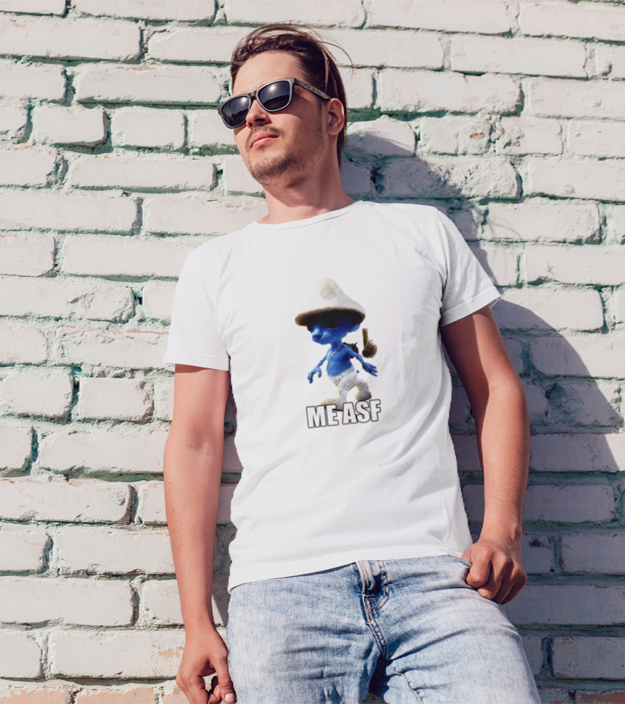 Goofyahhtees Smurf Me Asf Blue Mushroom Character T-Shirt