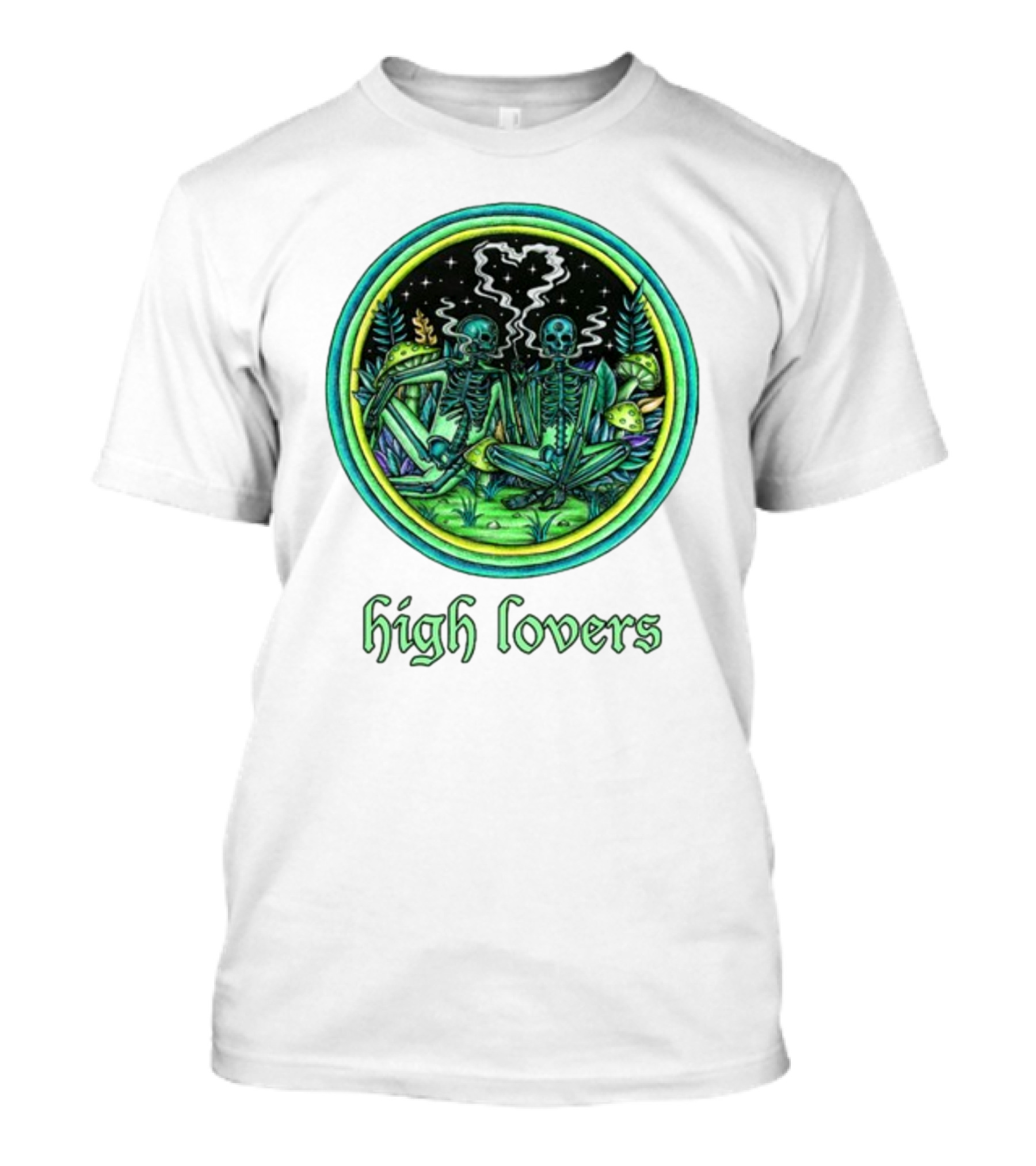 Marcos Alvarado High Lovers Skeletons In Psychedelic Forest With Heart-Shaped Smoke T-Shirt