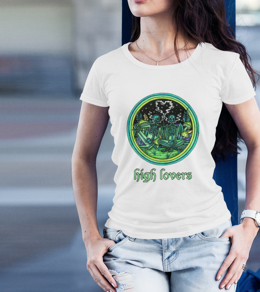 Marcos Alvarado High Lovers Skeletons In Psychedelic Forest With Heart-Shaped Smoke T-Shirt