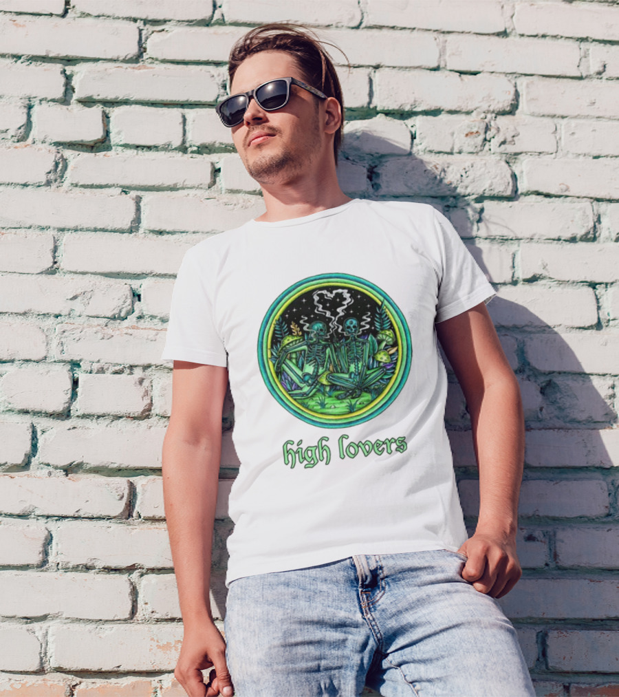 Marcos Alvarado High Lovers Skeletons In Psychedelic Forest With Heart-Shaped Smoke T-Shirt