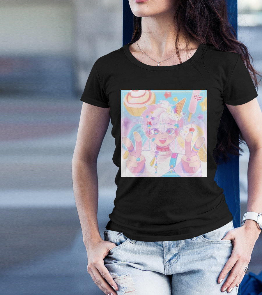 Refrainbow Unicorn Boy Ice Cream Sweet Treats Peace Signs T-Shirt