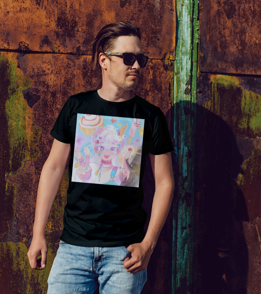 Refrainbow Unicorn Boy Ice Cream Sweet Treats Peace Signs T-Shirt