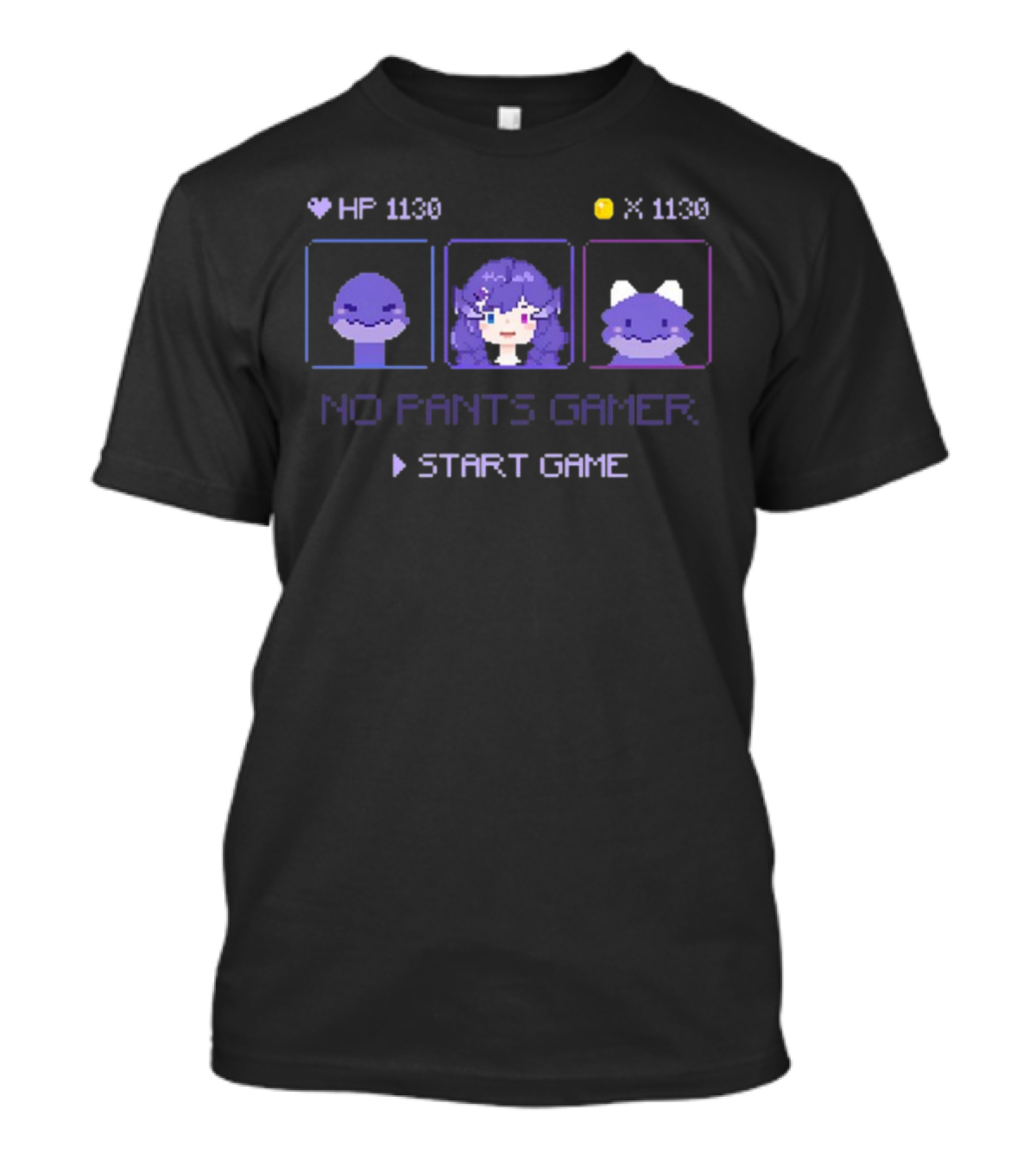 No Pants Gamer HP 1130 Start Game Pixel Art Character Selection T-Shirt