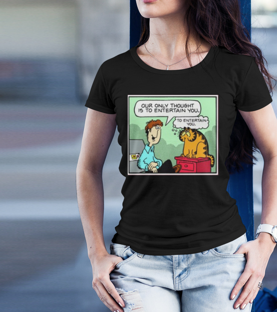 Quinton Reviews Our Only Thought Is To Entertain You Cartoon Cat Humorous Speech Bubble T-Shirt