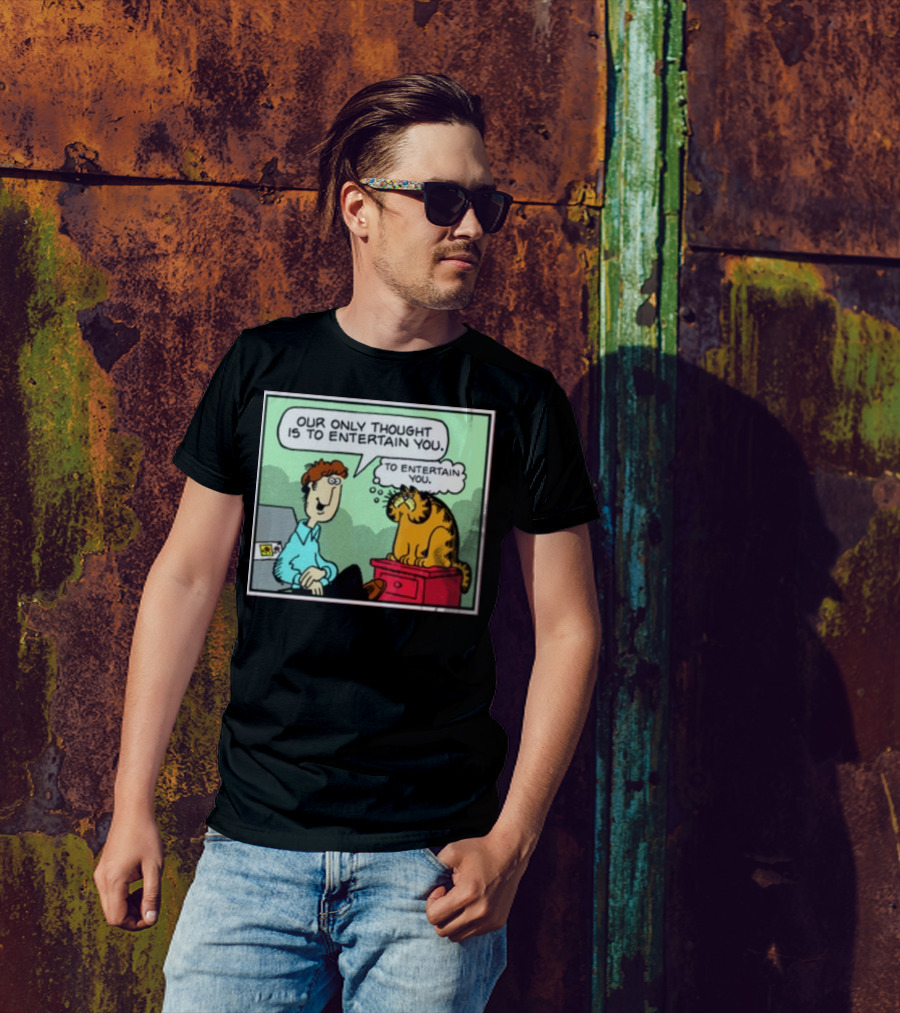Quinton Reviews Our Only Thought Is To Entertain You Cartoon Cat Humorous Speech Bubble T-Shirt
