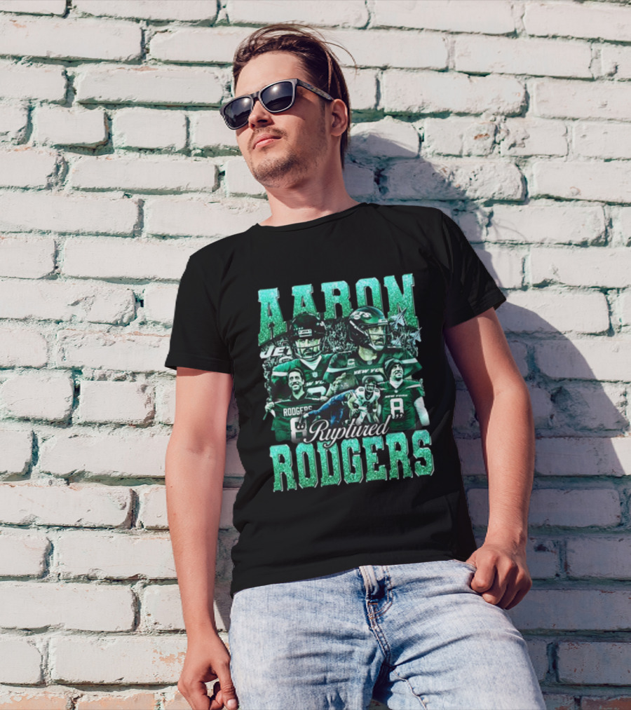 Aaron Rodgers Ruptured Rodgers New York Jets Quarterback Collage T-Shirt