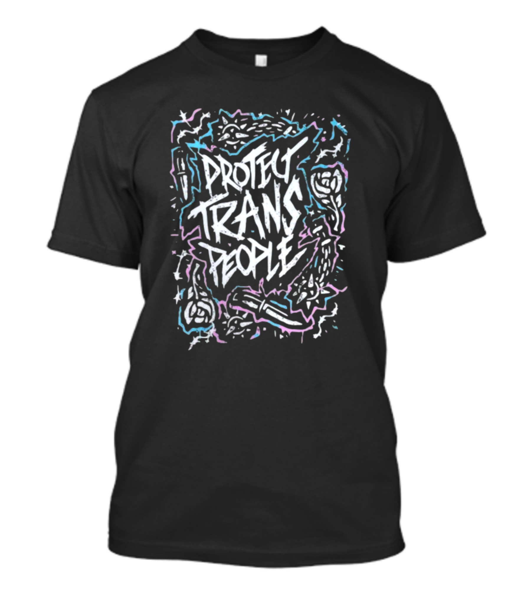 Transfigure Print Co Protect Trans People Roses And Chains Text T-Shirt