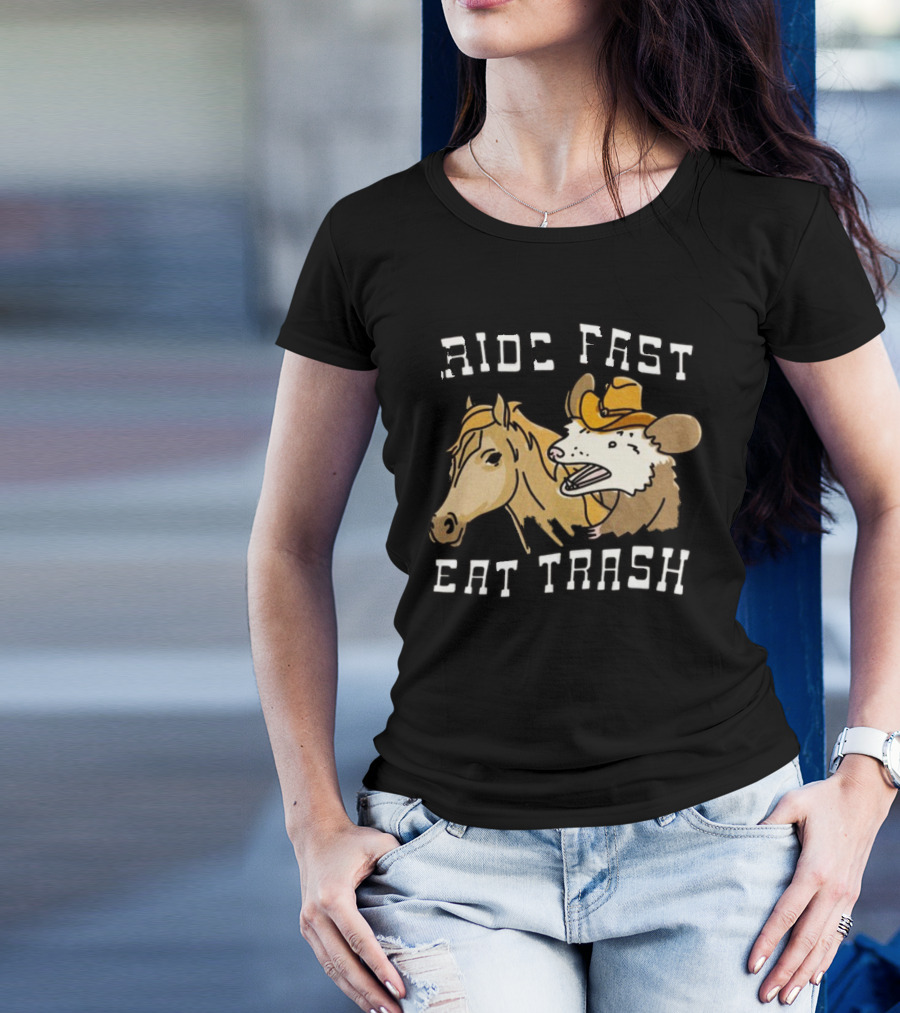 Ride Fast Eat Trash Cowboy Opossum On Horse T-Shirt