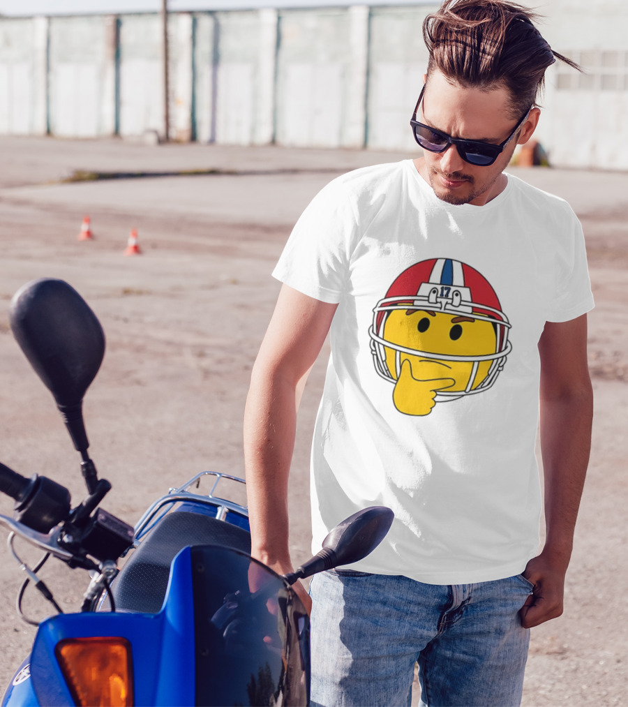 Hmm Moji Curious Thinking Face Football Helmet Red White Blue 17 T-Shirt