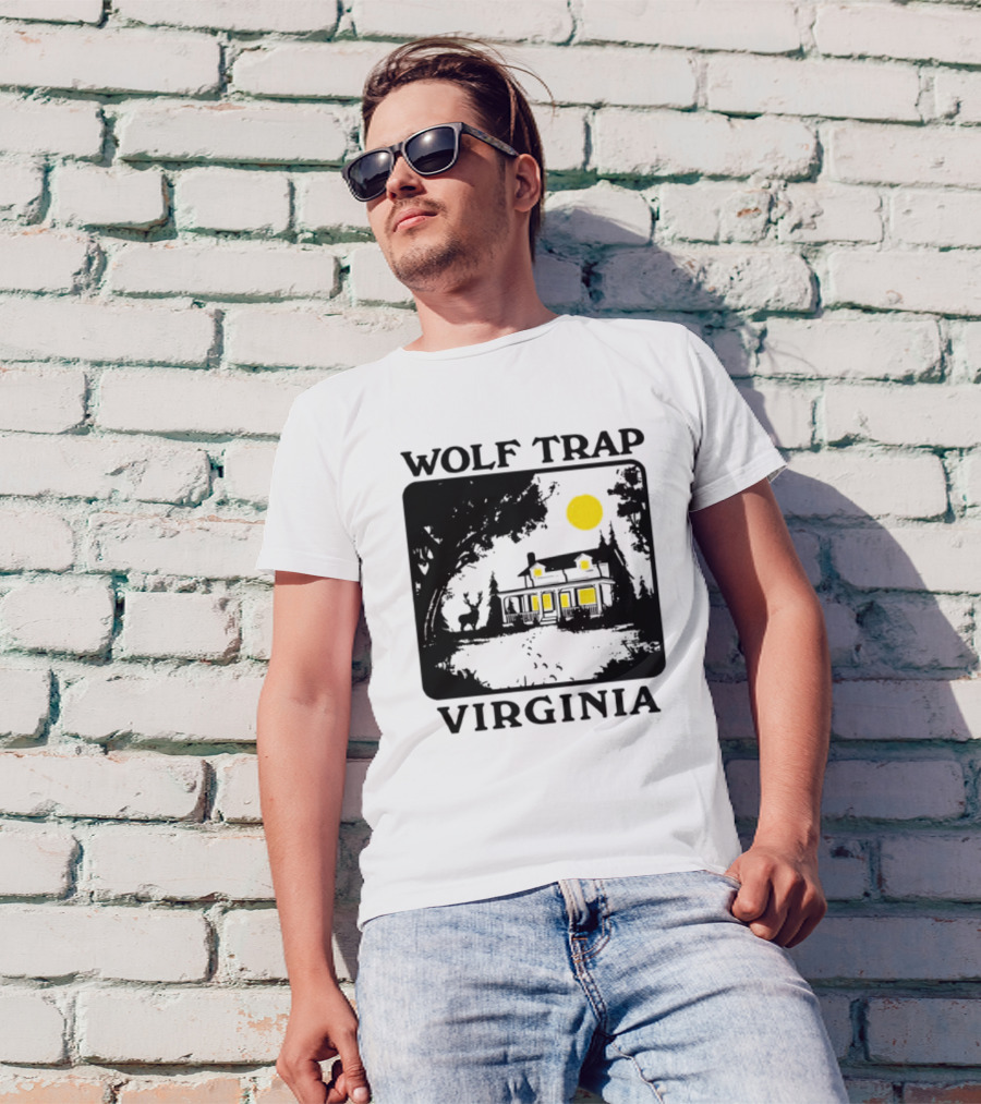 Woodsjpeg Wolf Trap Virginia Nighttime Cabin Scene T-Shirt