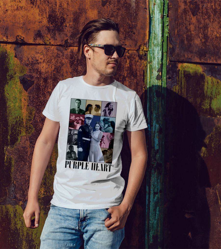 Purple Hearts Romantic Military Love Story Collage T-Shirt