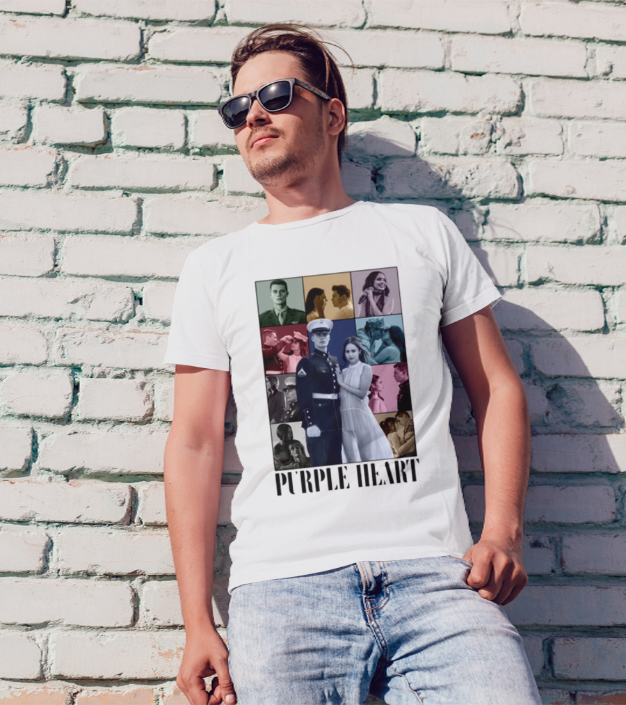 Purple Hearts Romantic Military Love Story Collage T-Shirt