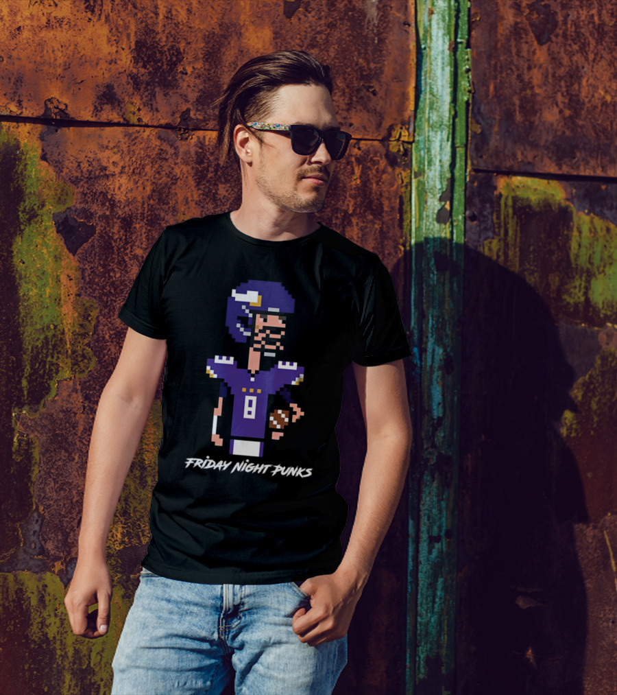 Friday Night Punks Purple Pixelated Football Quarterback Holding Ball T-Shirt
