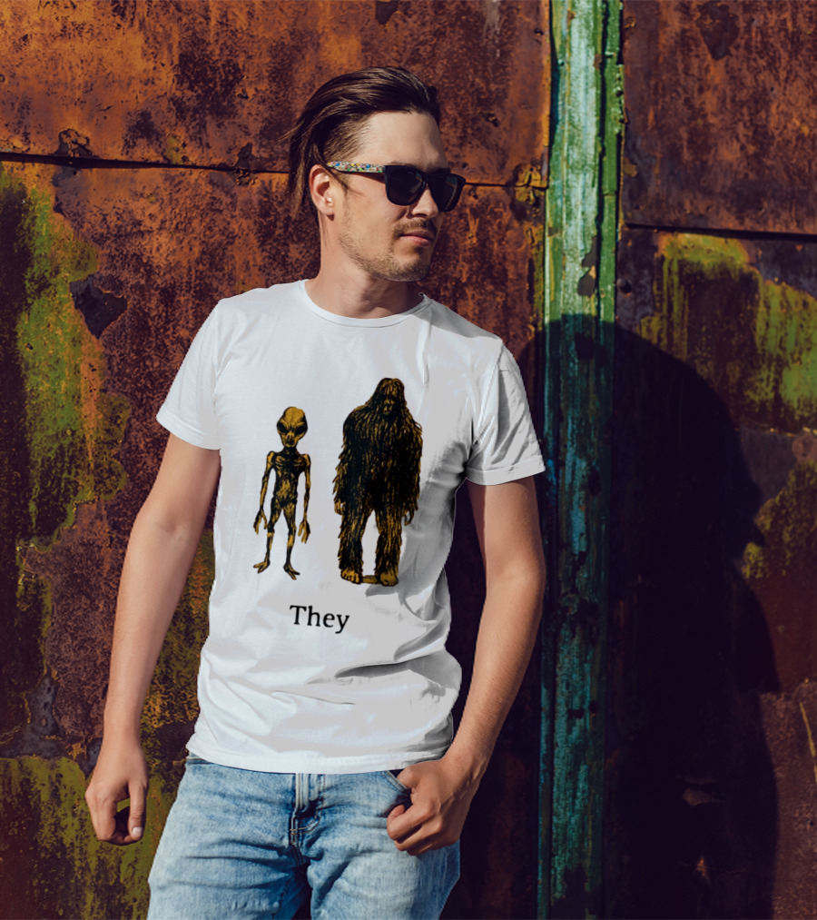 TMBGShop Cryptids They Alien Bigfoot On Sage Green T-Shirt