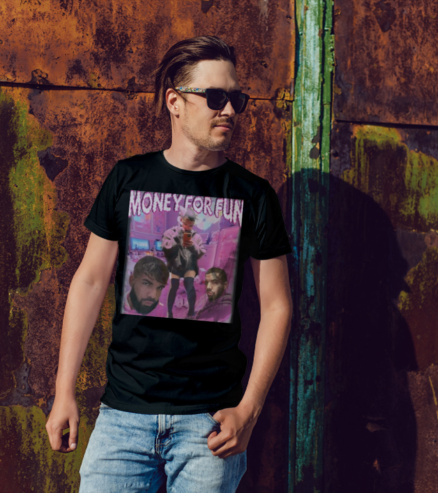 Money For Fun Funnyahhtees Pink Room Selfie Collage T-Shirt