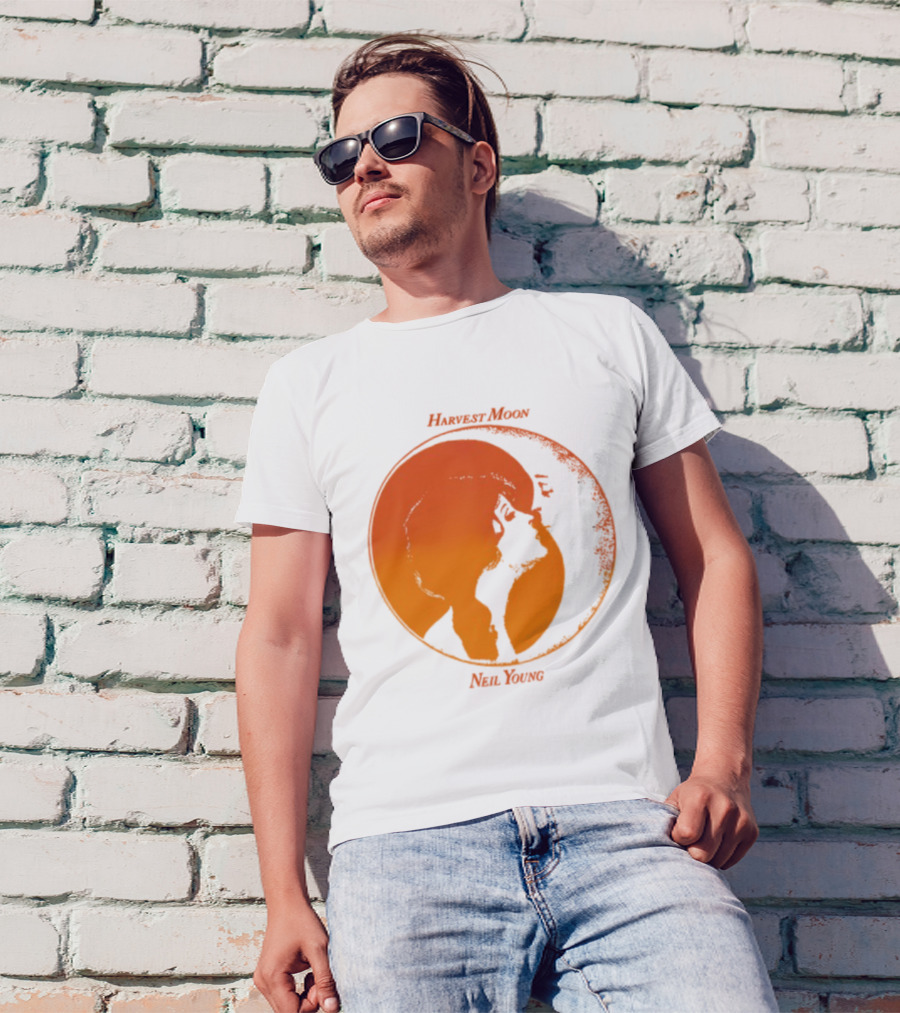 Harvest Moon Neil Young Orange Silhouette Circle T-Shirt