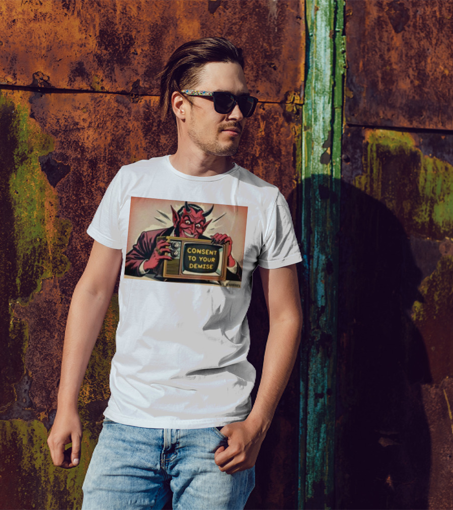 Forbiddenclothes Consent To Your Demise Devil Holding Vintage Television T-Shirt