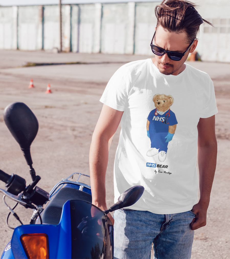 NHS Bear Blue Scrubs With Stethoscope And Gloves T-Shirt