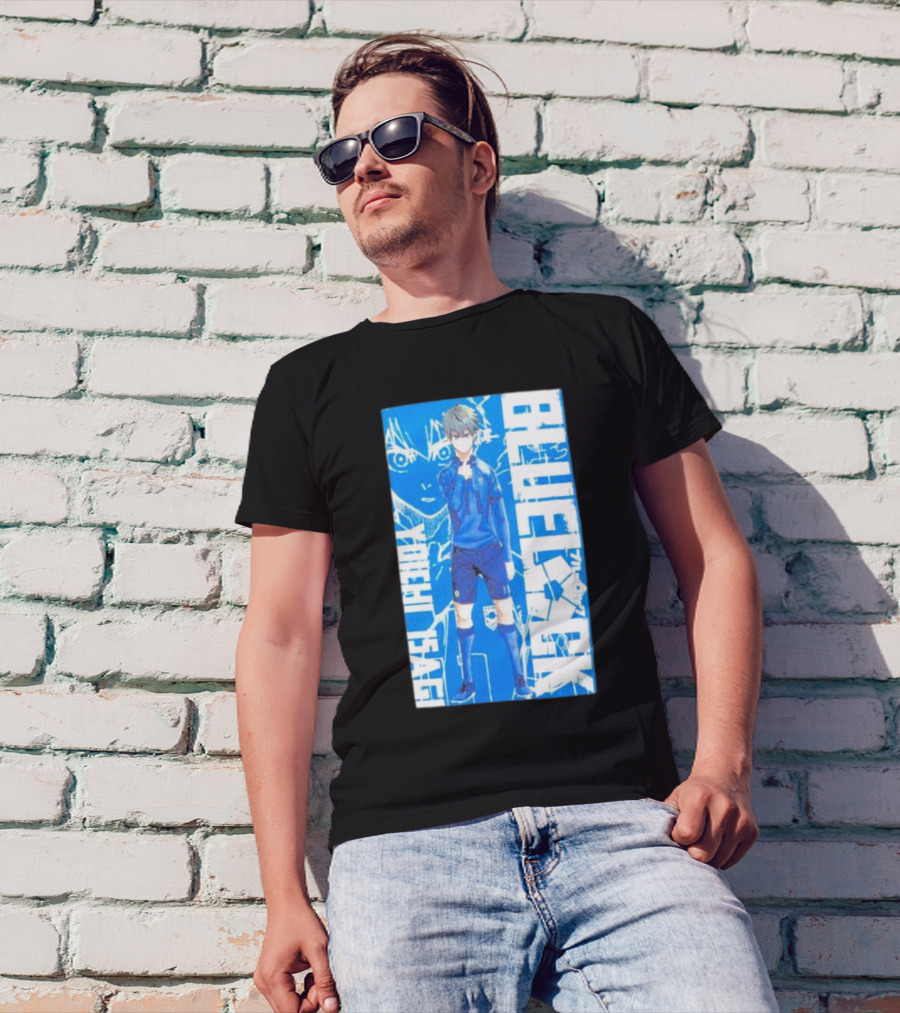 Blue Lock Isagi Yoichi Anime Soccer Character Bold Blue T-Shirt