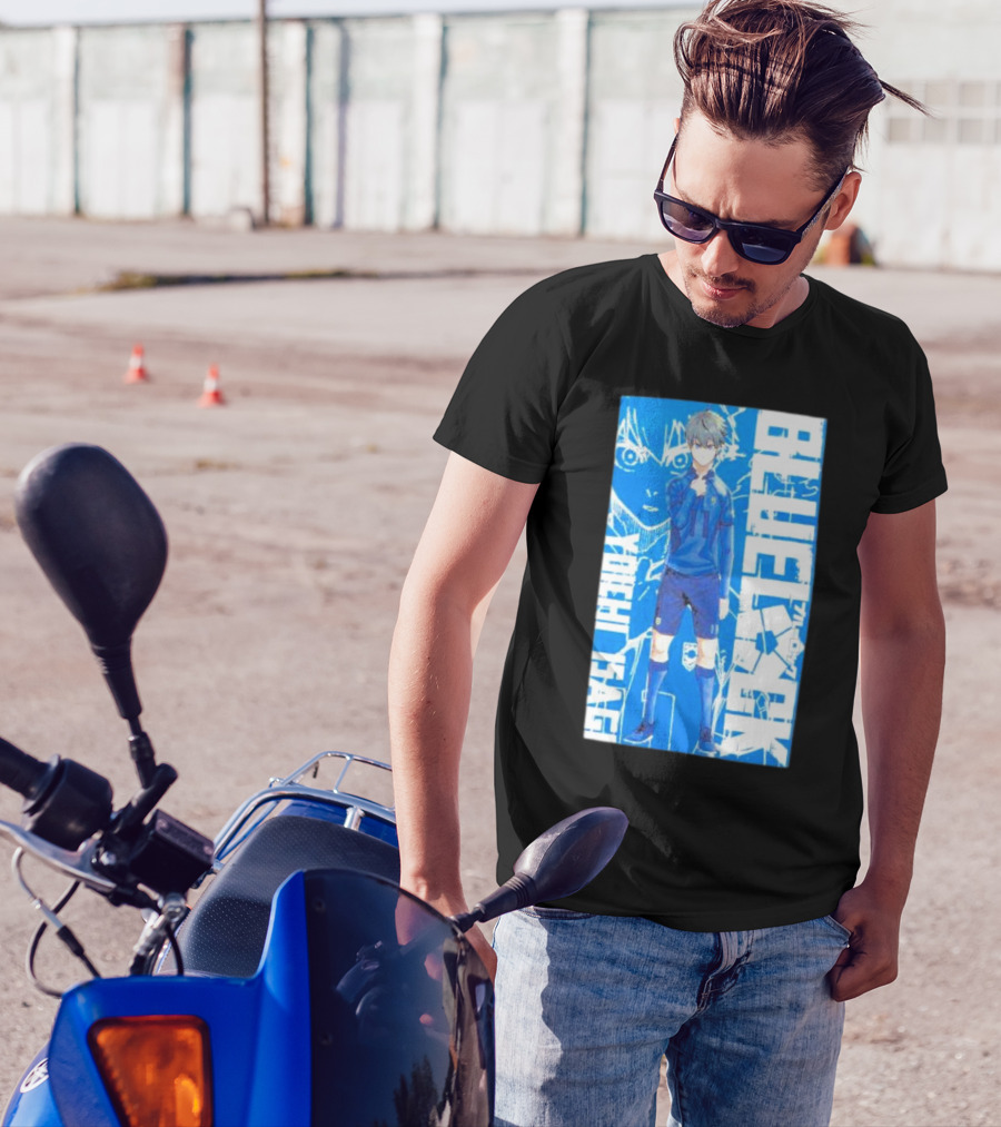 Blue Lock Isagi Yoichi Anime Soccer Character Bold Blue T-Shirt