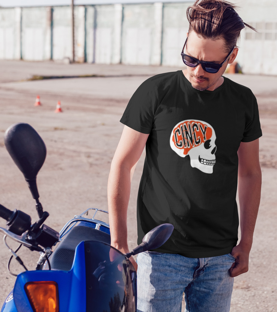 Cincy On The Brain Football Helmet Skull T-Shirt