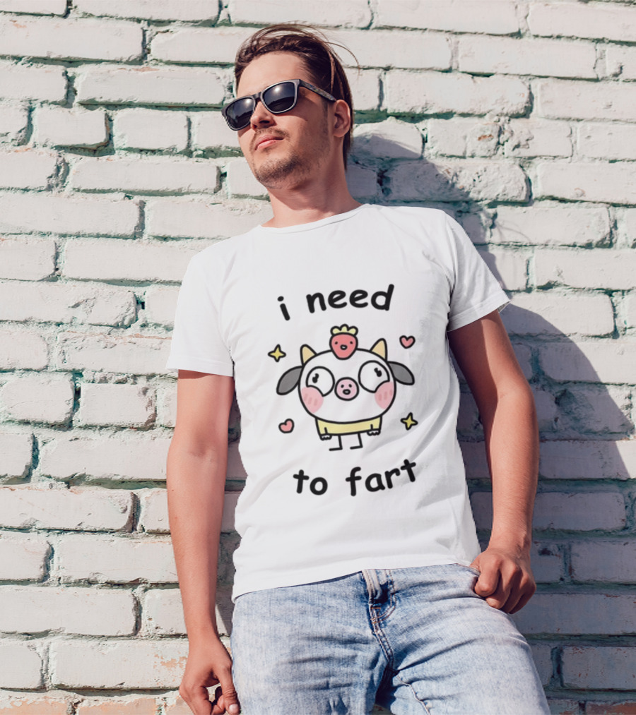 Stinky Katie I Need A Fart Cute Cartoon Pig With Hearts And Stars T-Shirt