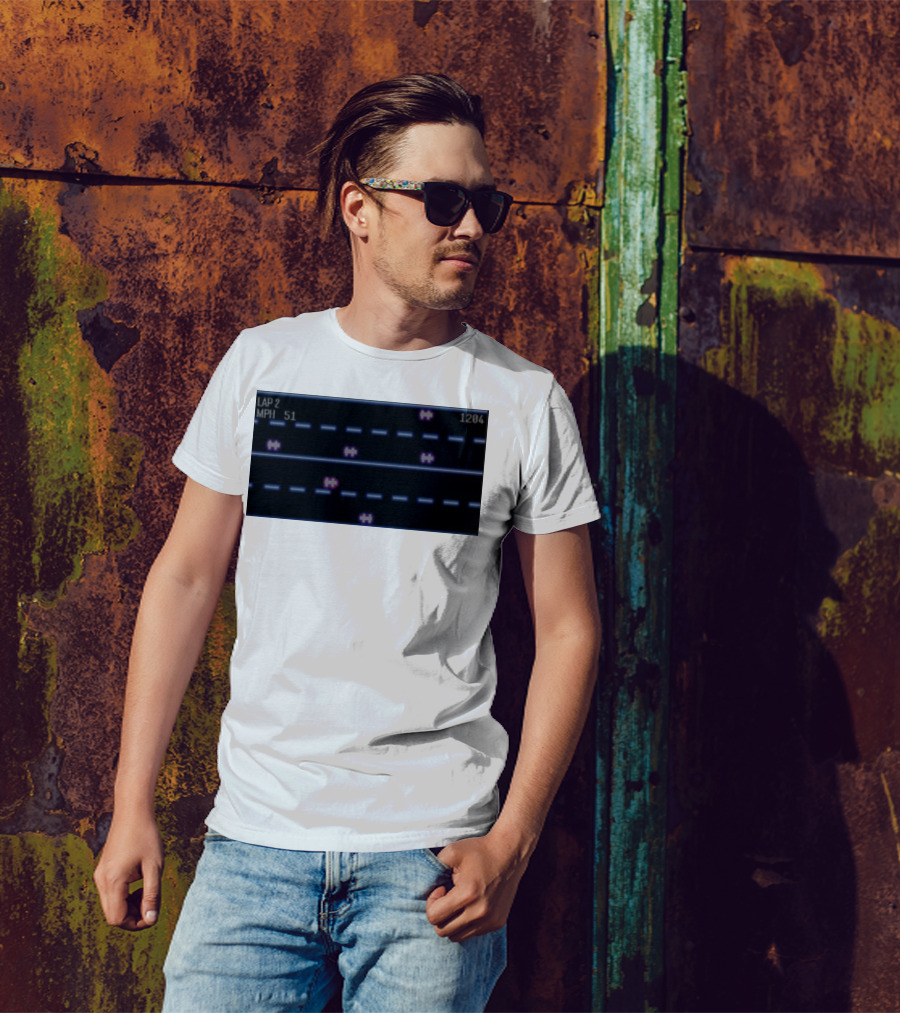 Midnight Motorist Game Lap 2 Mph 51 Score 1204 Retro Racing Pixels T-Shirt