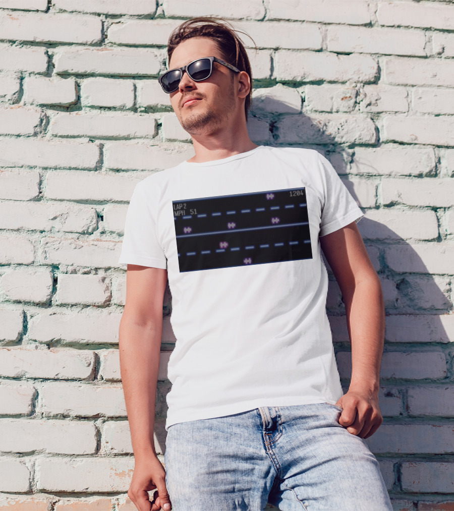 Midnight Motorist Game Lap 2 Mph 51 Score 1204 Retro Racing Pixels T-Shirt