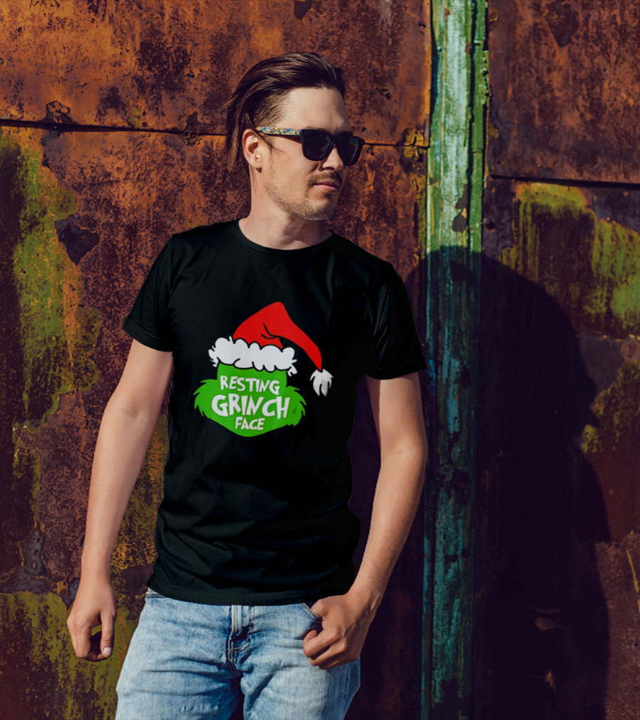 Resting Grinch Face Santa Hat Christmas T-Shirt