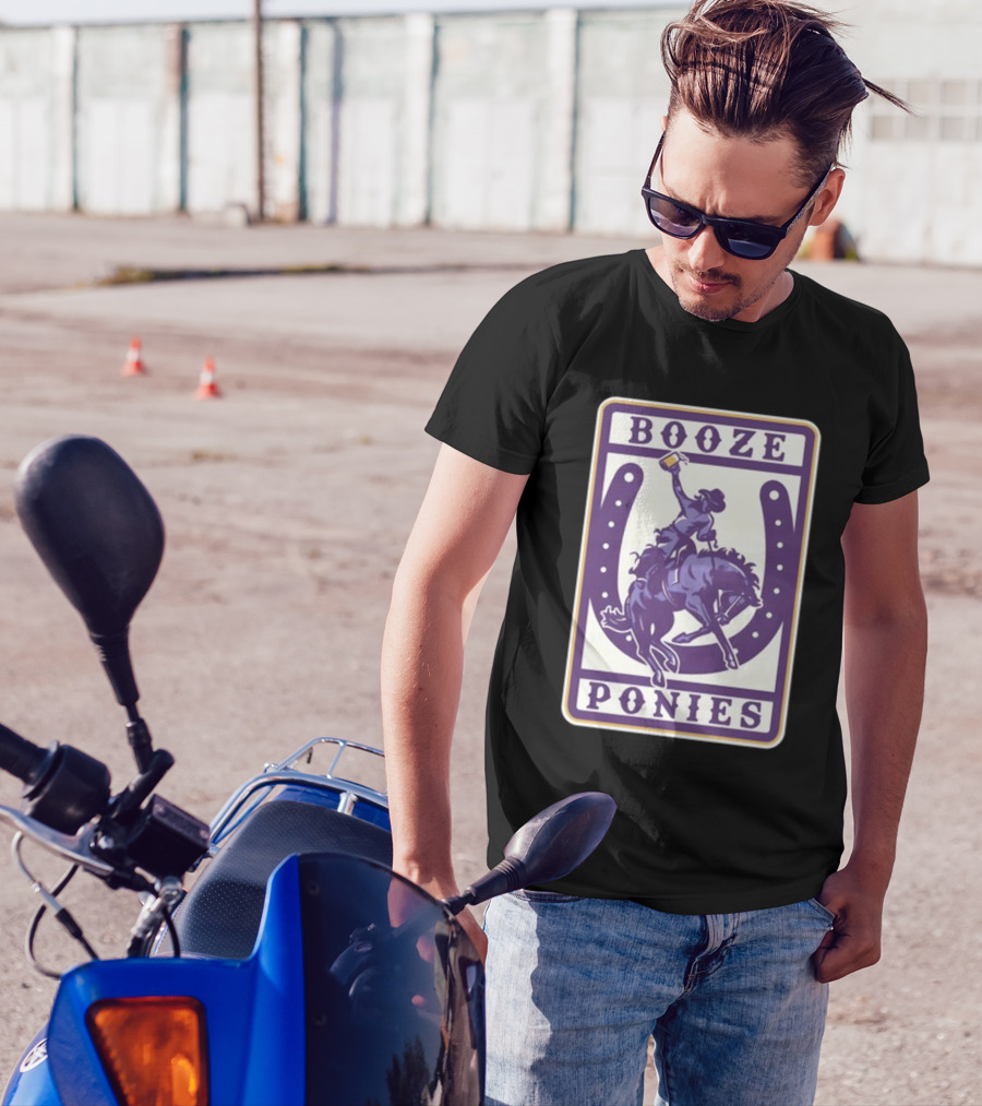 Booze Ponies Rodeo Rider With Horseshoe And Drink Cup T-Shirt