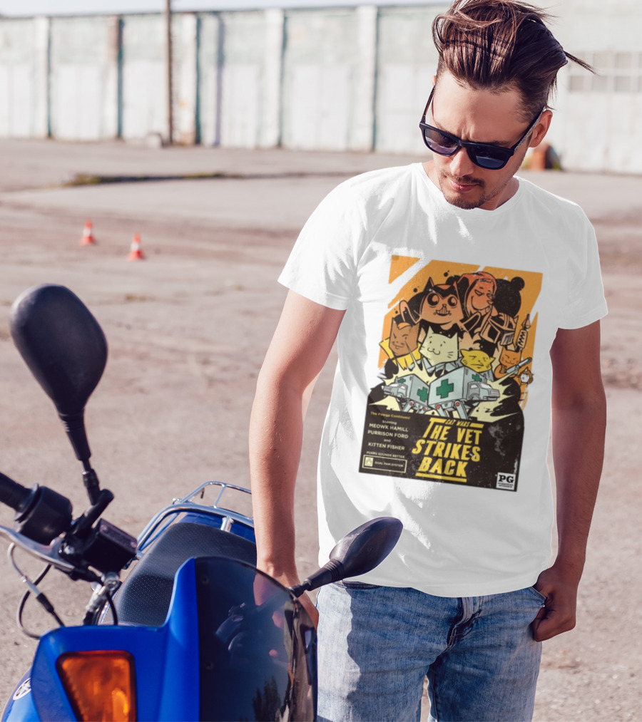 Cat Wars The Vet Strikes Back Starring Meowku Hamill Purrisson Ford And Kitten Fisher T-Shirt