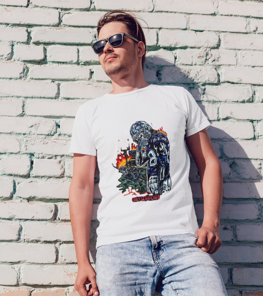 Retros Studio Only Scratched The Surface Football Player With Fire Background T-Shirt