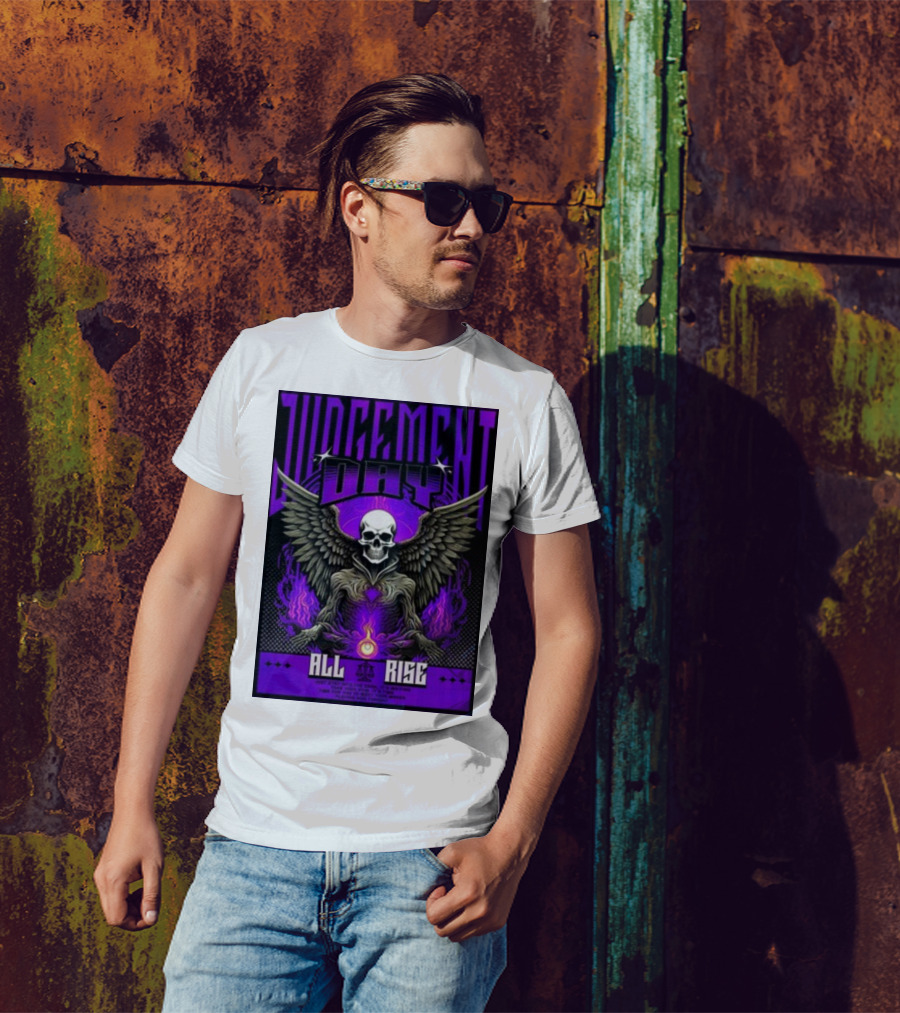Judgment Day All Rise Skeleton Wings Purple Flame T-Shirt