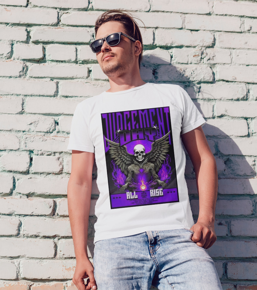 Judgment Day All Rise Skeleton Wings Purple Flame T-Shirt