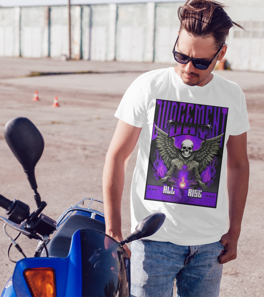 Judgment Day All Rise Skeleton Wings Purple Flame T-Shirt