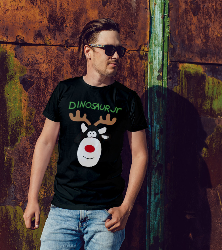 Dinosaur Jr Reindeer With Red Nose And Antlers T-Shirt