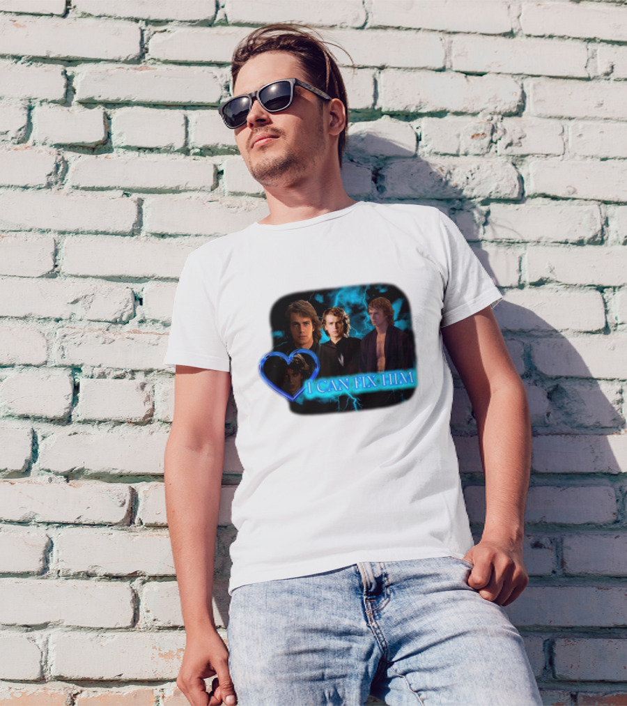 I Can Fix Him Anakin Blue Heart Lightning Background T-Shirt