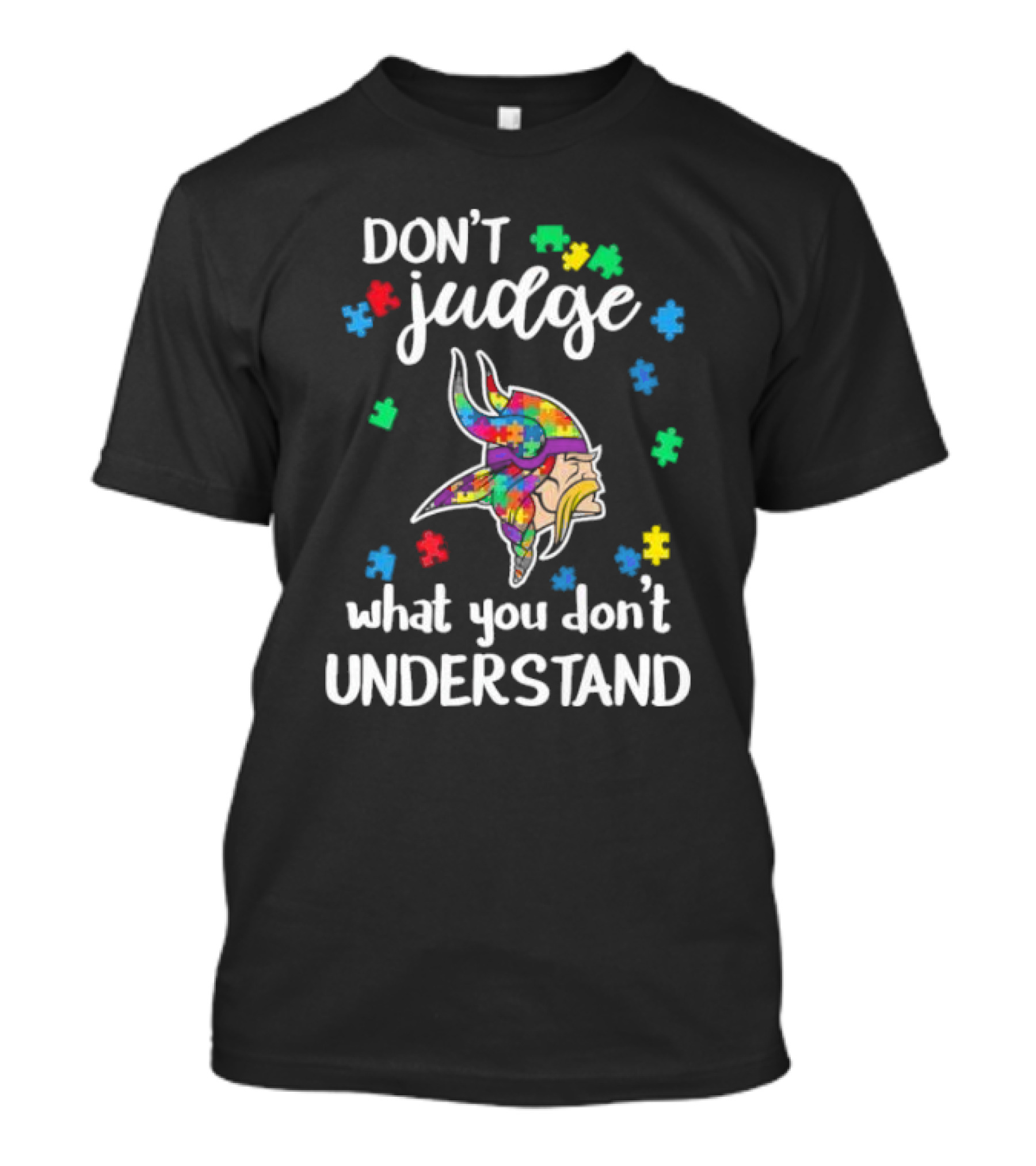 Minnesota Vikings Don't Judge What You Don't Understand Autism 2024 Puzzle Pieces T-Shirt