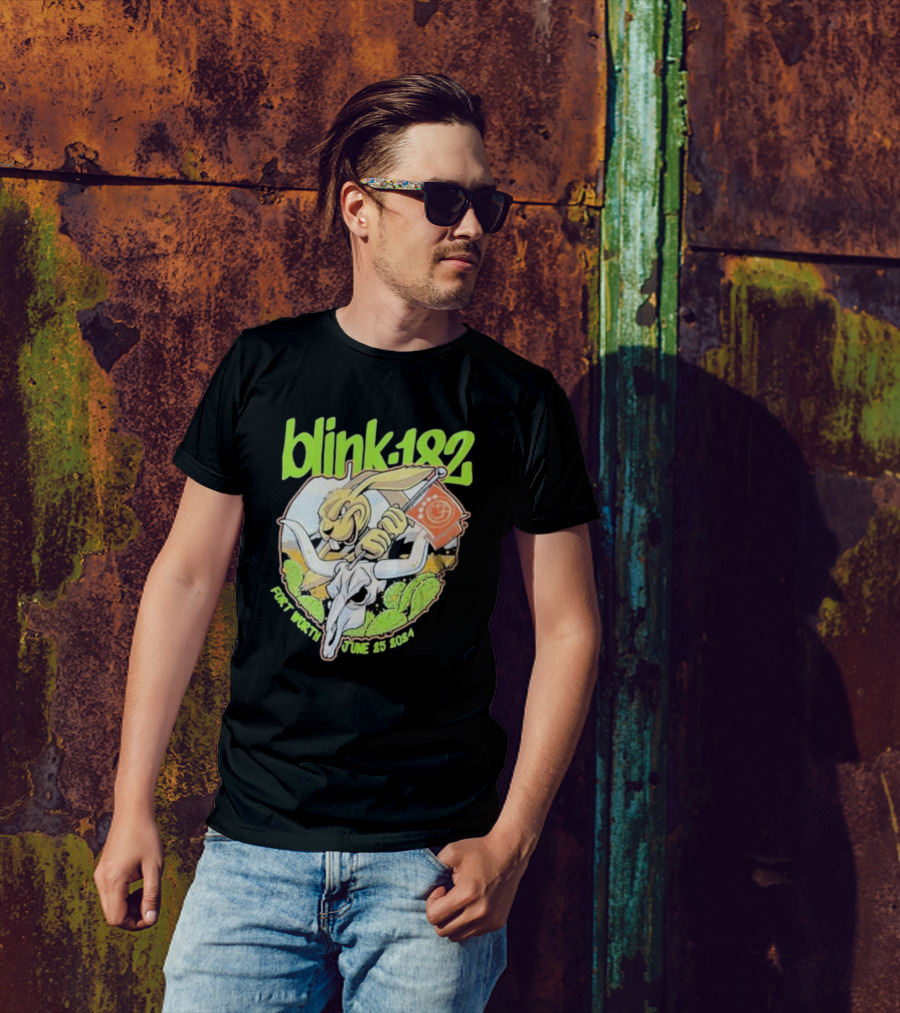 Blink-182 Fort Worth June 25 2024 Cactus Bunny Holding Flag T-Shirt