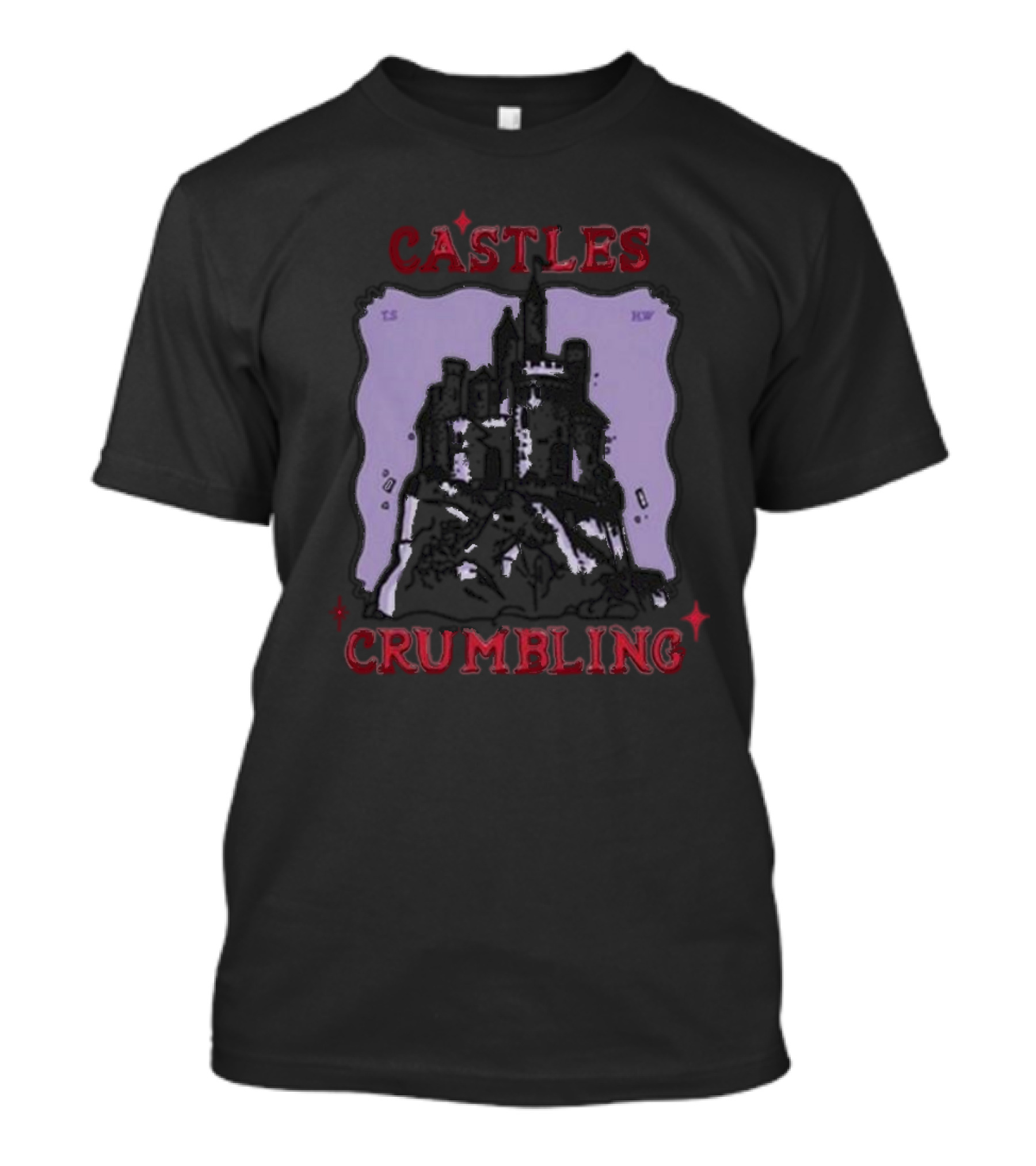 Castles Crumbling Medieval Fortress Art Purple Background T-Shirt